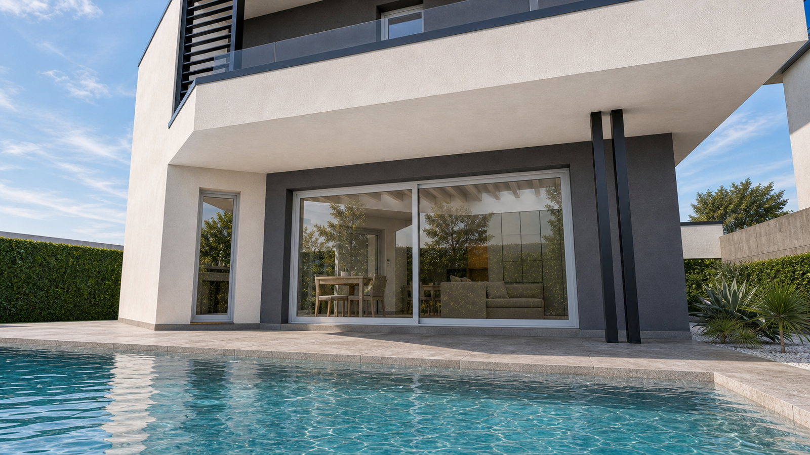 Piscina e portico
